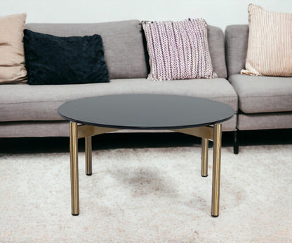 36" Gold And Black Marble Stone Round Coffee Table