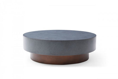 48" Gray and Brown Steel And Copper Round Drum Coffee Table