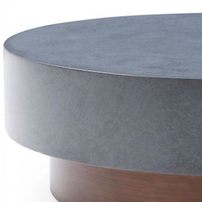 48" Gray and Brown Steel And Copper Round Drum Coffee Table
