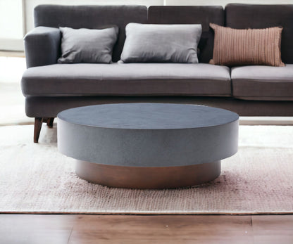 48" Antique Copper And Grey Steel Round Coffee Table