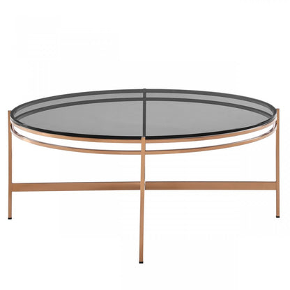 35" Gold And Smoked Glass Round Coffee Table