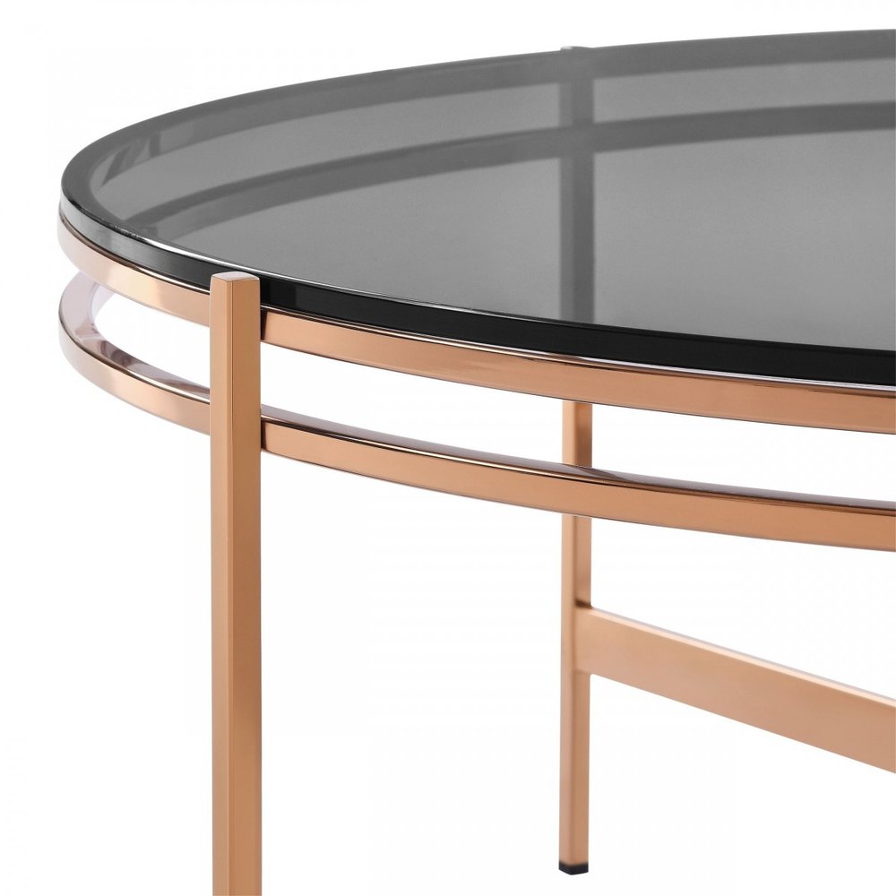35" Gray and Gold Glass And Stainless Steel Round Coffee Table