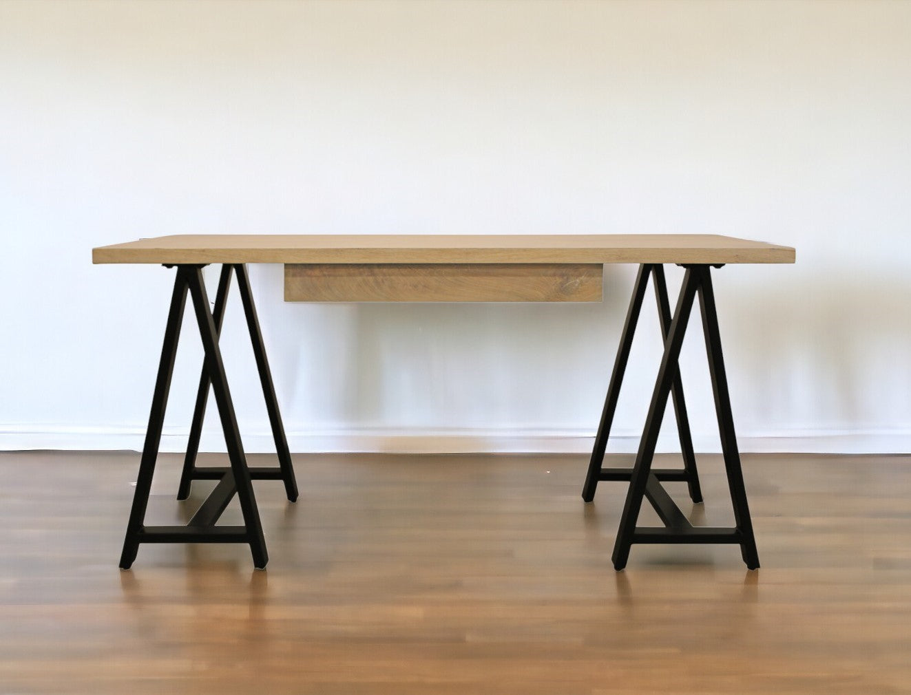 60" Ivory and Black Solid Wood Executive Desk