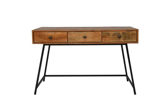 47" Natural and Black Solid Wood Writing Desk With Three Drawers