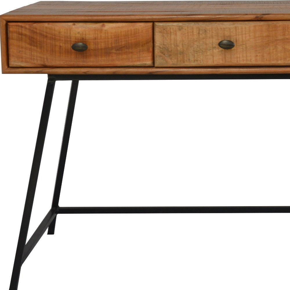 47" Natural and Black Solid Wood Writing Desk With Three Drawers