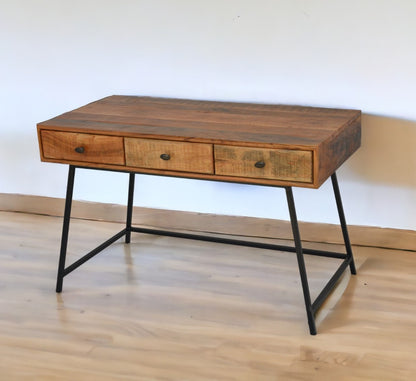 47" Natural and Black Solid Wood Writing Desk With Three Drawers