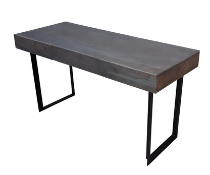 58" Gray and Black Solid Wood and Iron Sled Writing Desk With Three Drawers