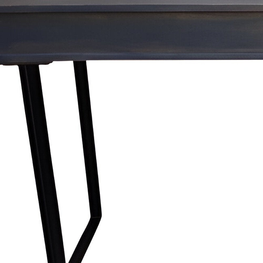 58" Gray and Black Solid Wood and Iron Sled Writing Desk With Three Drawers