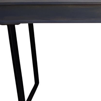 58" Gray and Black Solid Wood and Iron Sled Writing Desk With Three Drawers