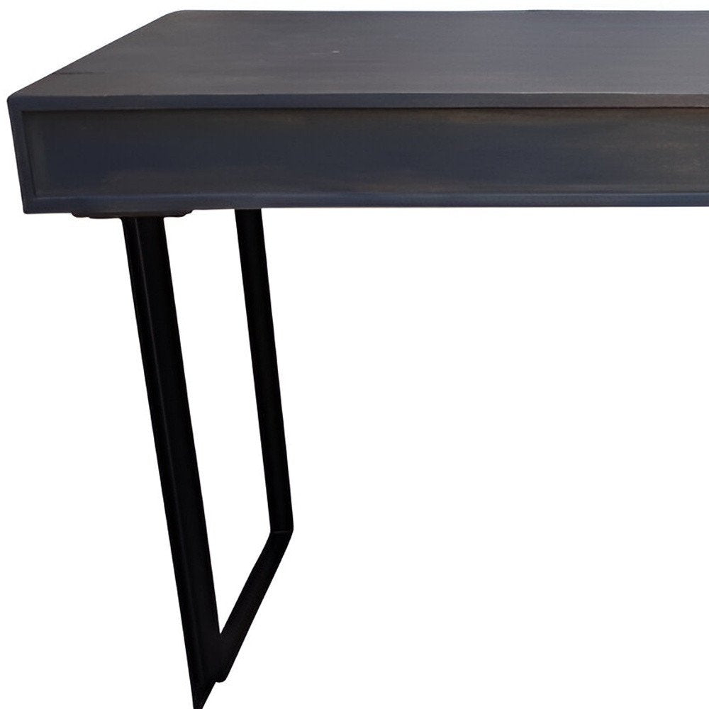 58" Gray and Black Solid Wood and Iron Sled Writing Desk With Three Drawers