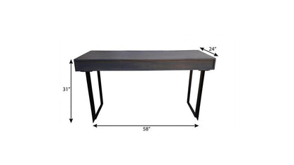 58" Gray and Black Solid Wood and Iron Sled Writing Desk With Three Drawers