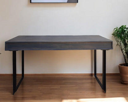 58" Gray And Black Mango Solid Wood Writing Desk With Three Drawers