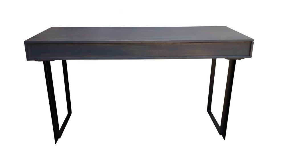 58" Gray and Black Solid Wood and Iron Sled Writing Desk With Three Drawers