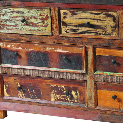 60" Brown Green And Mustard Solid Wood Seven Drawer Double Dresser