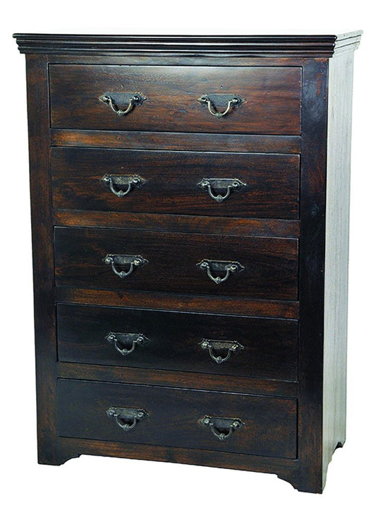 36" Brown Solid Wood Five Drawer Dresser