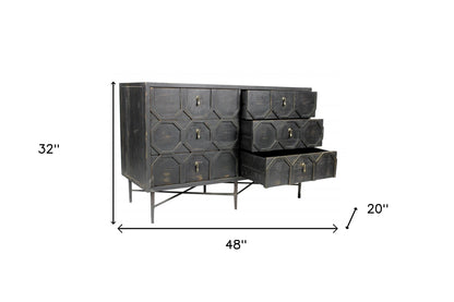 48" Dark Brown Solid Wood Six Drawer Double Dresser