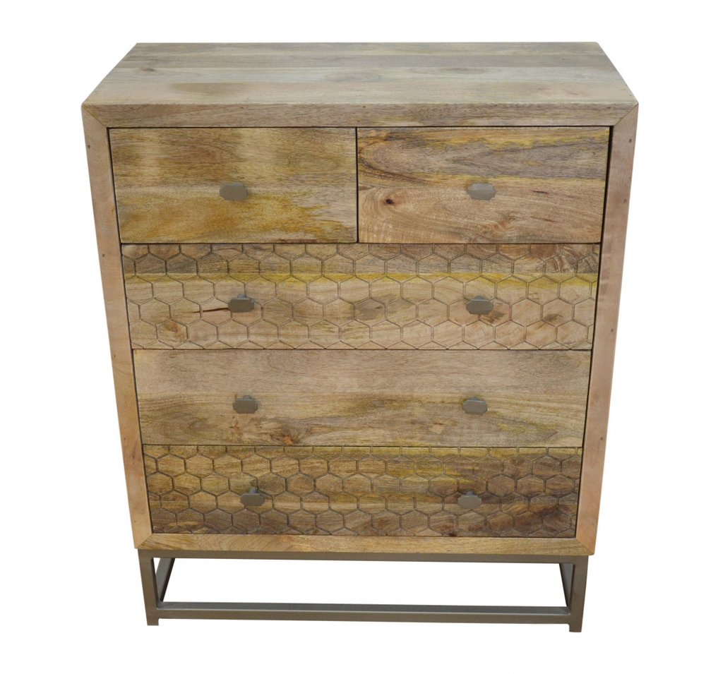 28" Brown Solid Wood Five Drawer Gentlemens Chest