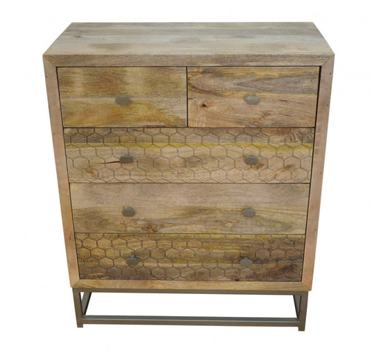 28" Brown Solid Wood Five Drawer Gentlemens Chest