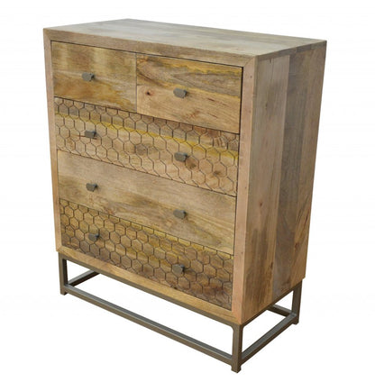 28" Brown Solid Wood Five Drawer Gentlemens Chest