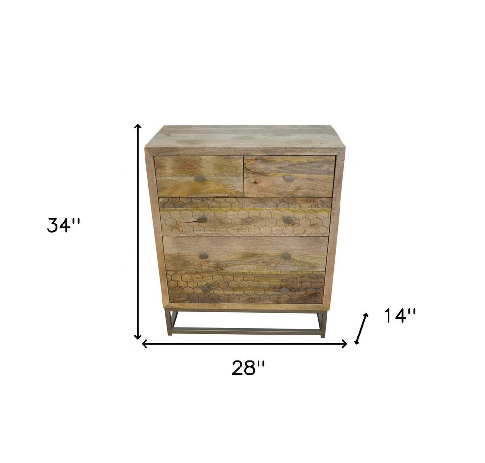 28" Brown Solid Wood Five Drawer Gentlemens Chest