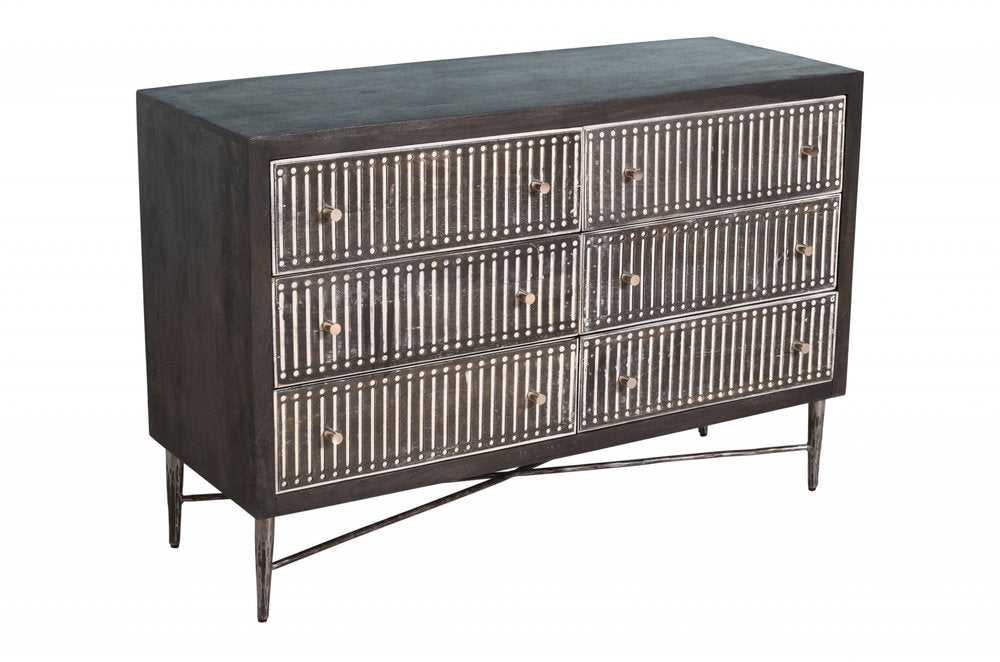 48" Brown Solid Wood Six Drawer Double Dresser