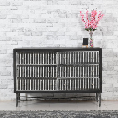 48" Brown Solid Wood Six Drawer Double Dresser