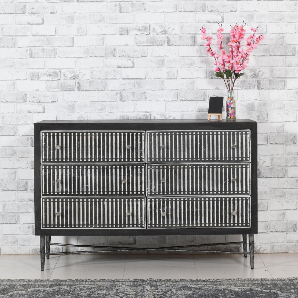 48" Antique Brown Solid Wood Six Drawer Double Dresser