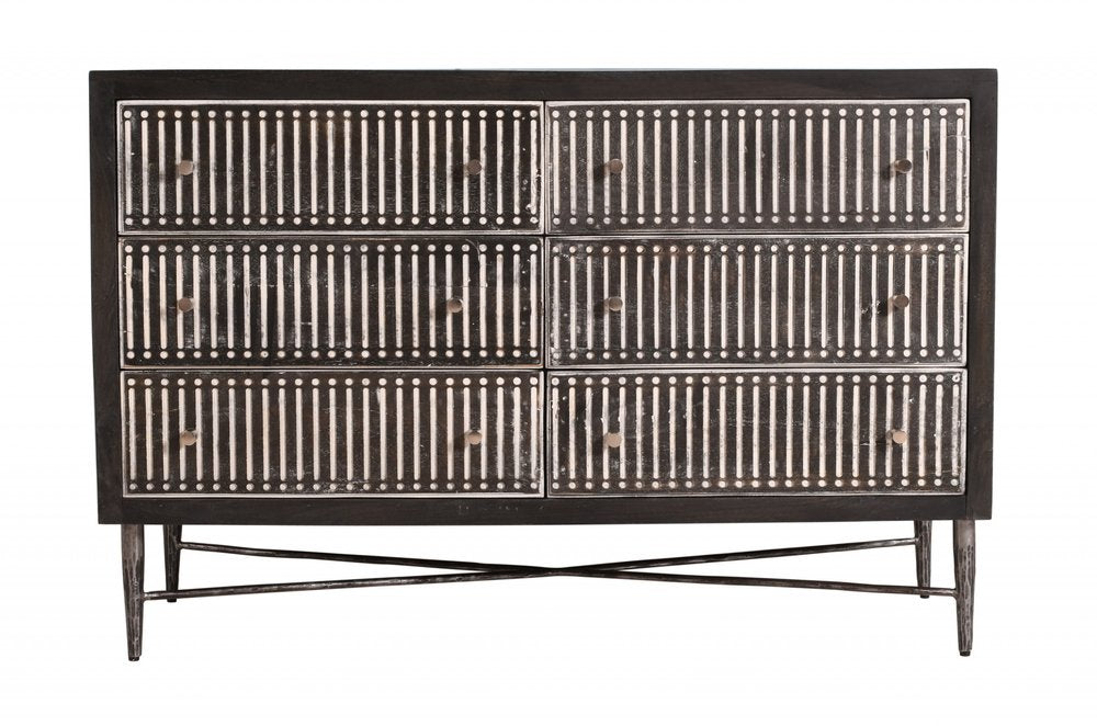 48" Brown Solid Wood Six Drawer Double Dresser
