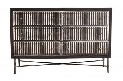 48" Antique Brown Solid Wood Six Drawer Double Dresser