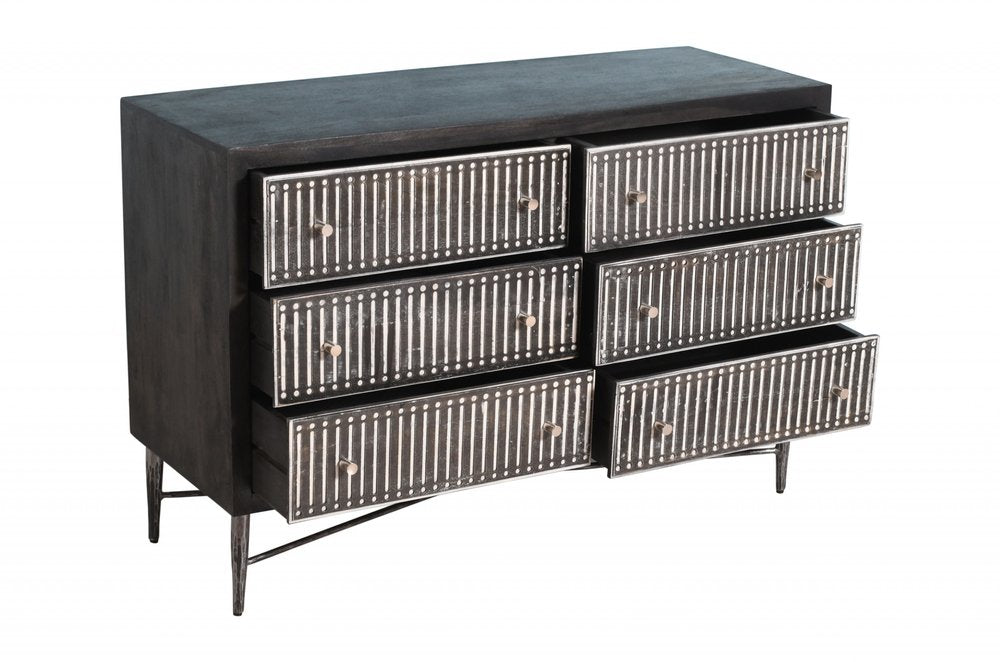 48" Brown Solid Wood Six Drawer Double Dresser