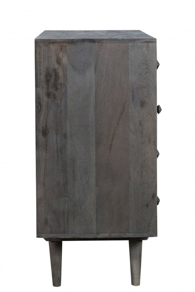 27" Gray Carved Geometric Solid Wood Four Drawer Dresser