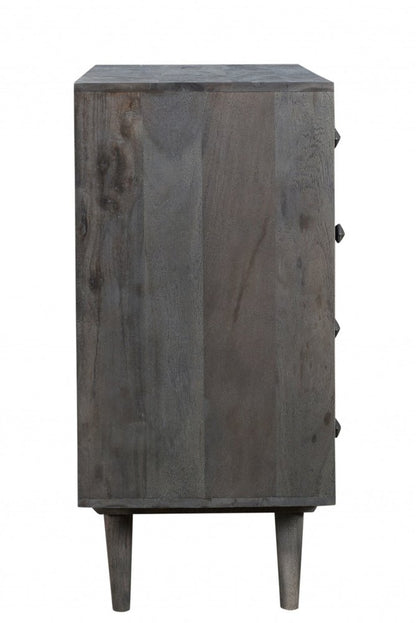 27" Gray Carved Geometric Solid Wood Four Drawer Dresser