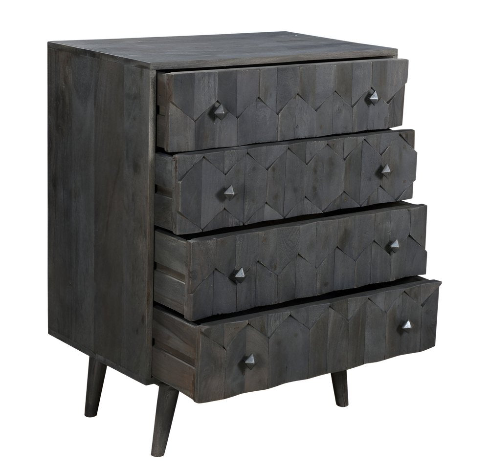 27" Gray Carved Geometric Solid Wood Four Drawer Dresser