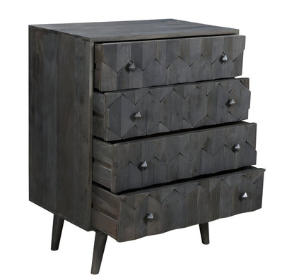27" Gray Carved Geometric Solid Wood Four Drawer Dresser
