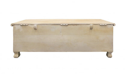 46" Antique White Solid Carved Wood Scroll Bench with Flip Top