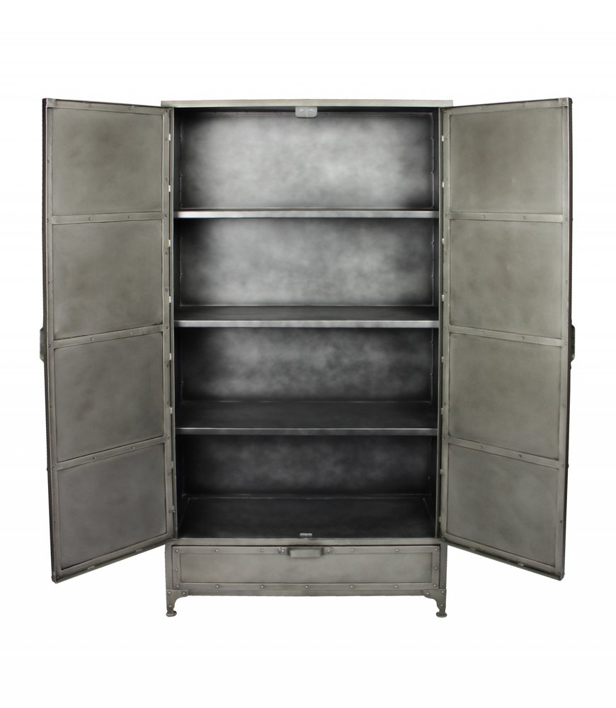 72" Silver Iron Two Door Single Drawer Combo Dresser