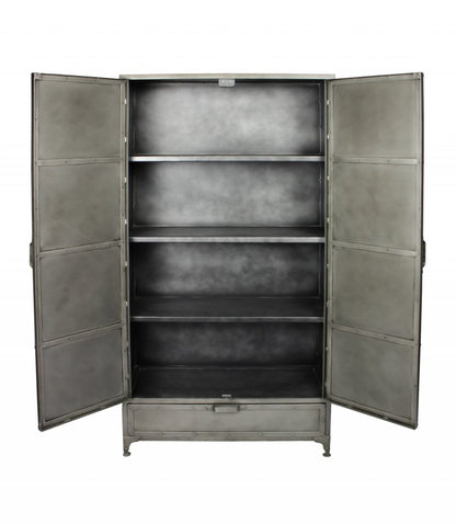 72" Silver Iron Two Door Single Drawer Combo Dresser
