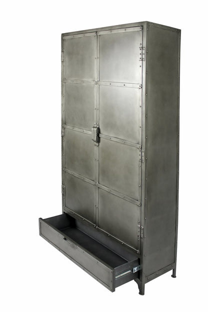 72" Silver Iron Two Door Single Drawer Combo Dresser