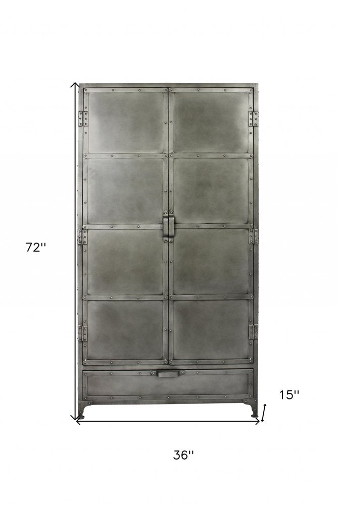72" Silver Iron Two Door Single Drawer Combo Dresser