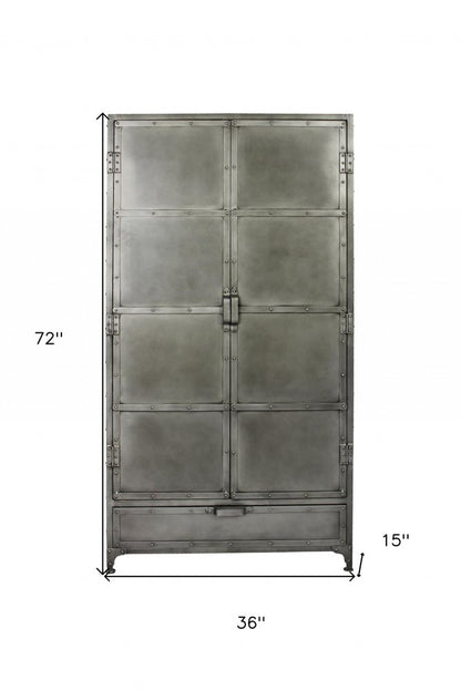 72" Silver Iron Two Door Single Drawer Combo Dresser