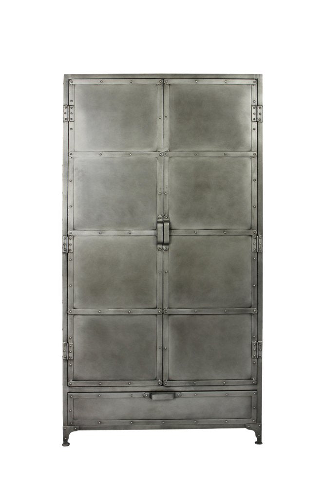 72" Silver Iron Two Door Single Drawer Combo Dresser