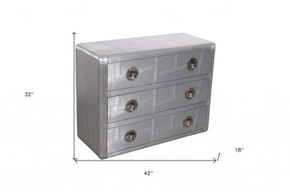 42" Silver Aluminum Three Drawer Dresser