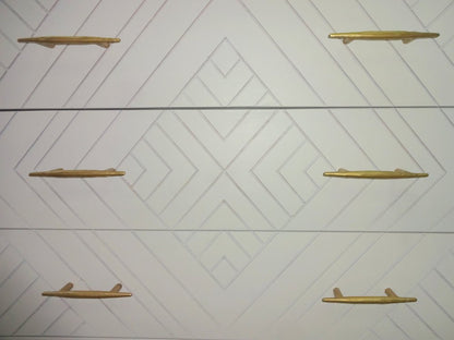 38" Ivory And Gold Carved Geometric Solid Wood Three Drawer Dresser