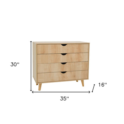 35" Natural Solid Wood Four Drawer Dresser