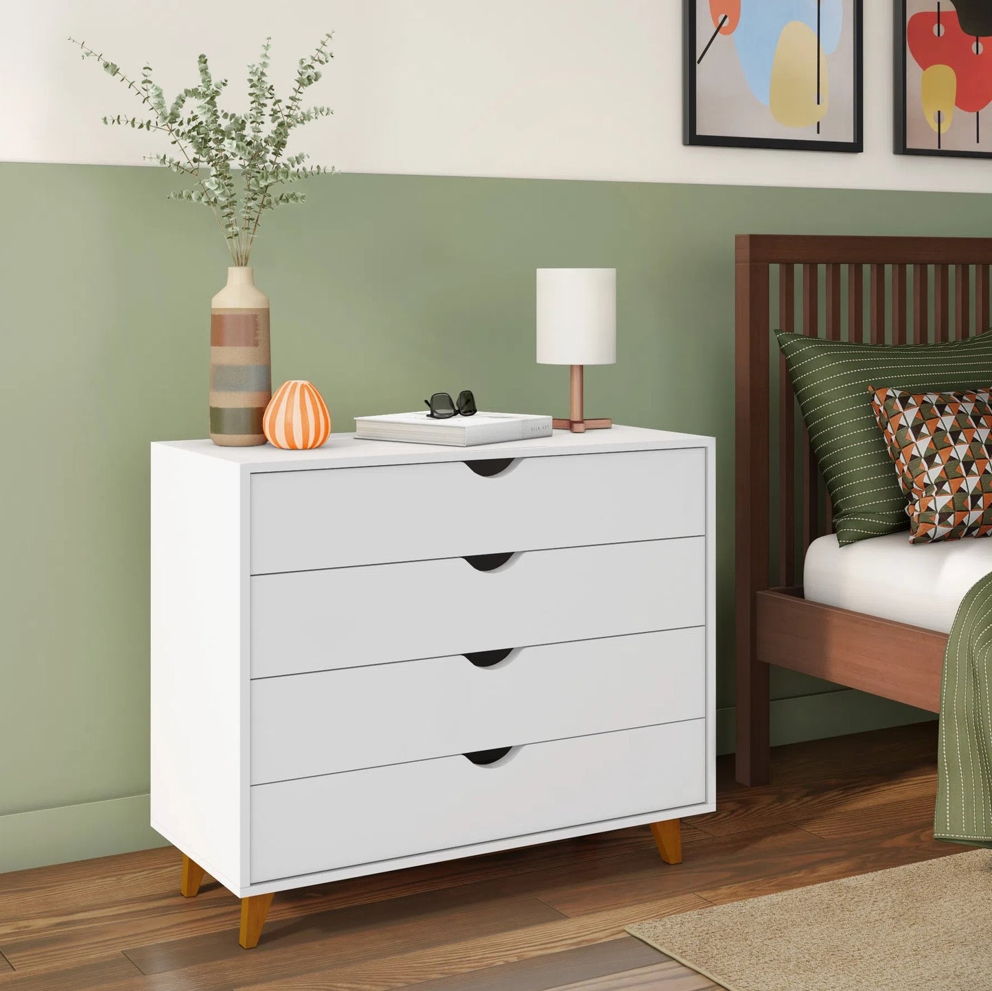 35" White Solid Wood Four Drawer Dresser