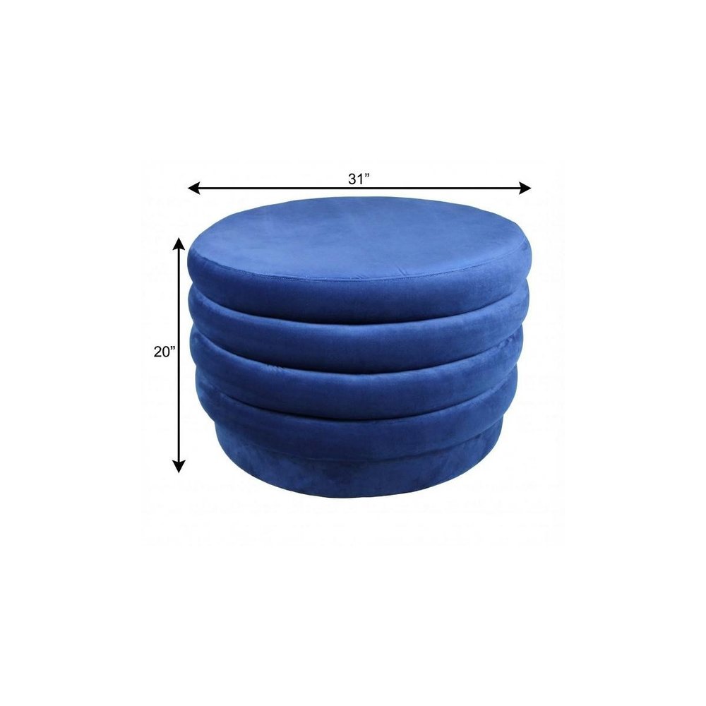 31" Blue Velvet Tufted Round Cocktail Ottoman