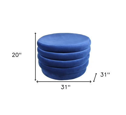 31" Blue Velvet Tufted Round Cocktail Ottoman