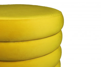 21" Yellow Velvet Tufted Round Cocktail Ottoman