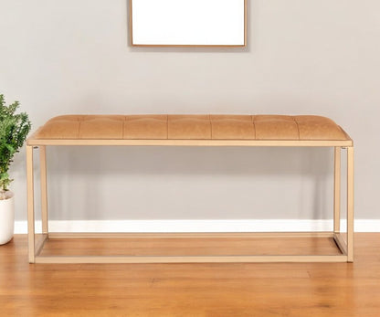 43" Brown And Gold Upholstered Upholstery Bedroom Bench