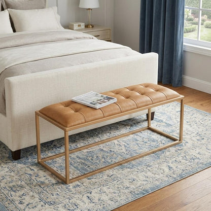 43" Brown And Gold Upholstered Upholstery Bedroom Bench